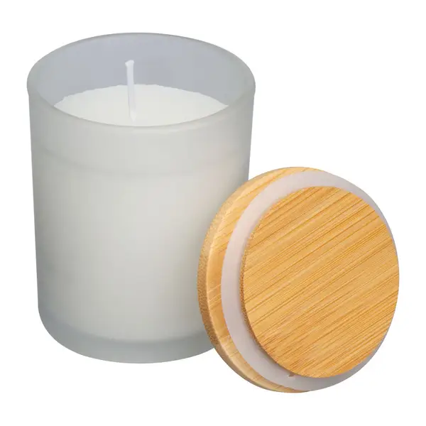 Candle in frosted glass with bamboo lid Metz